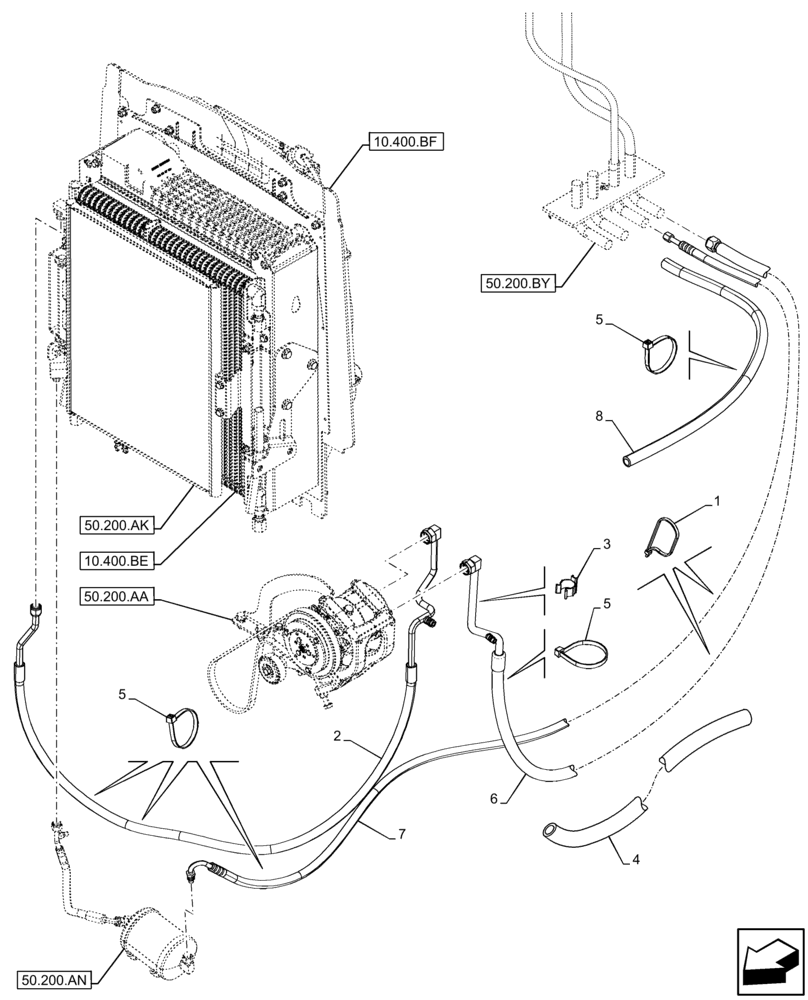 Схема запчастей Case 590SN - (50.200.AB) - VAR - 747853, 747855 - AIR CONDITIONING, LINE (50) - CAB CLIMATE CONTROL