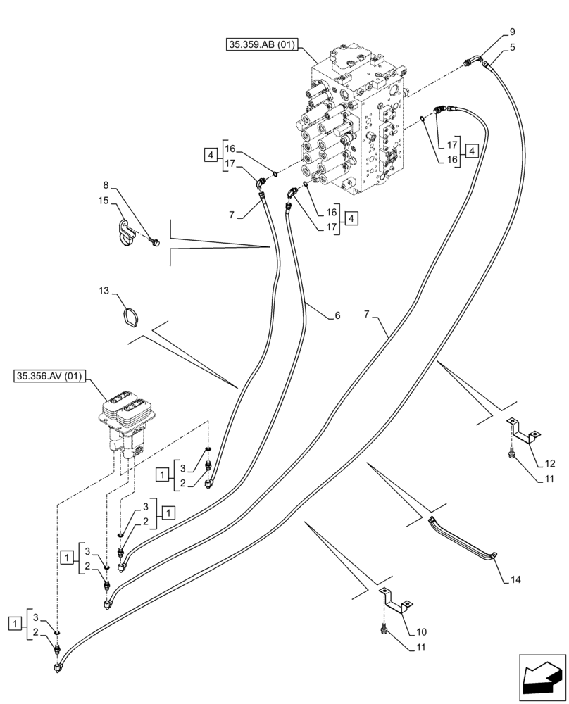 Схема запчастей Case CX210D LC - (35.356.AR[02]) - PEDAL, DRAIN LINE (35) - HYDRAULIC SYSTEMS