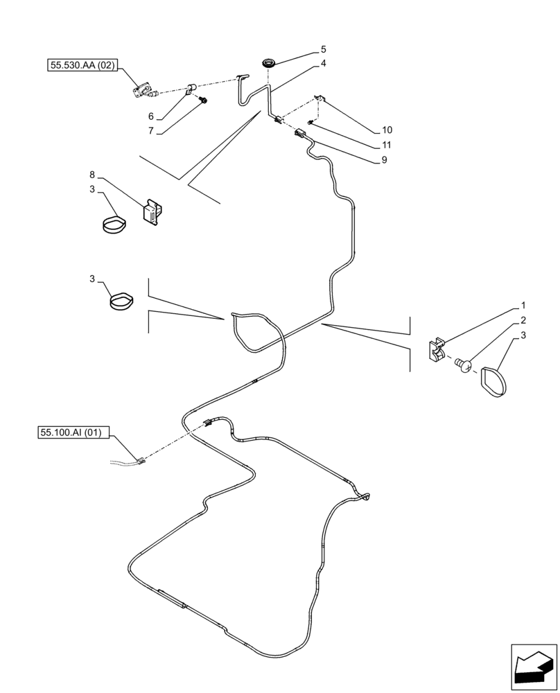 Схема запчастей Case CX210D LC LR - (55.530.AD[02]) - VAR - 461560, 488038 - SIDE CAMERA, HARNESS (55) - ELECTRICAL SYSTEMS