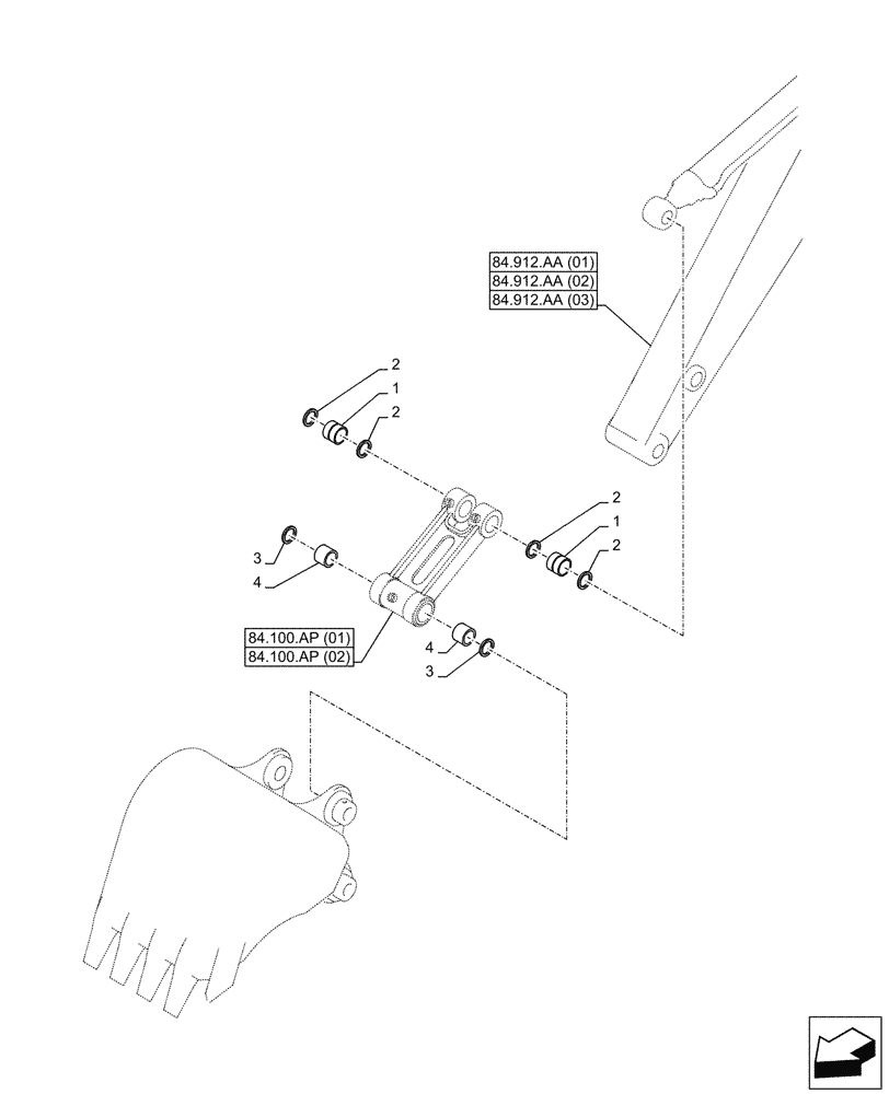 Схема запчастей Case CX210D LC - (84.100.AM[01]) - VAR - 461023, 488046, 481064 - BUSHING, BUCKET, LINK (84) - BOOMS, DIPPERS & BUCKETS