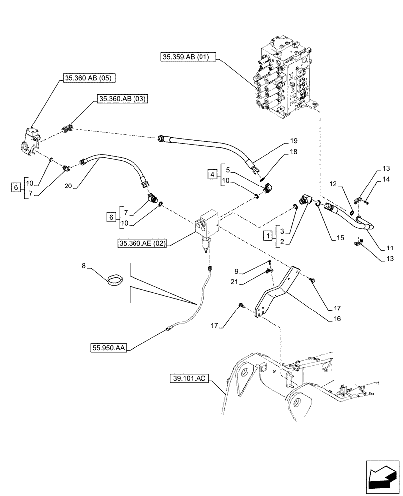 Схема запчастей Case CX210D LC - (35.360.AB[04]) - VAR - 461869 - HAMMER CIRCUIT, LINE, HIGH FLOW, W/ ELECTRICAL PROPORTIONAL CONTROL (35) - HYDRAULIC SYSTEMS