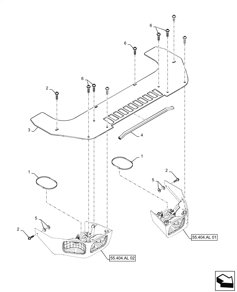 Схема запчастей Case TV380 - (55.404.AL) - FRONT LIGHT ASSY, W/ CORNER LIGHT (55) - ELECTRICAL SYSTEMS