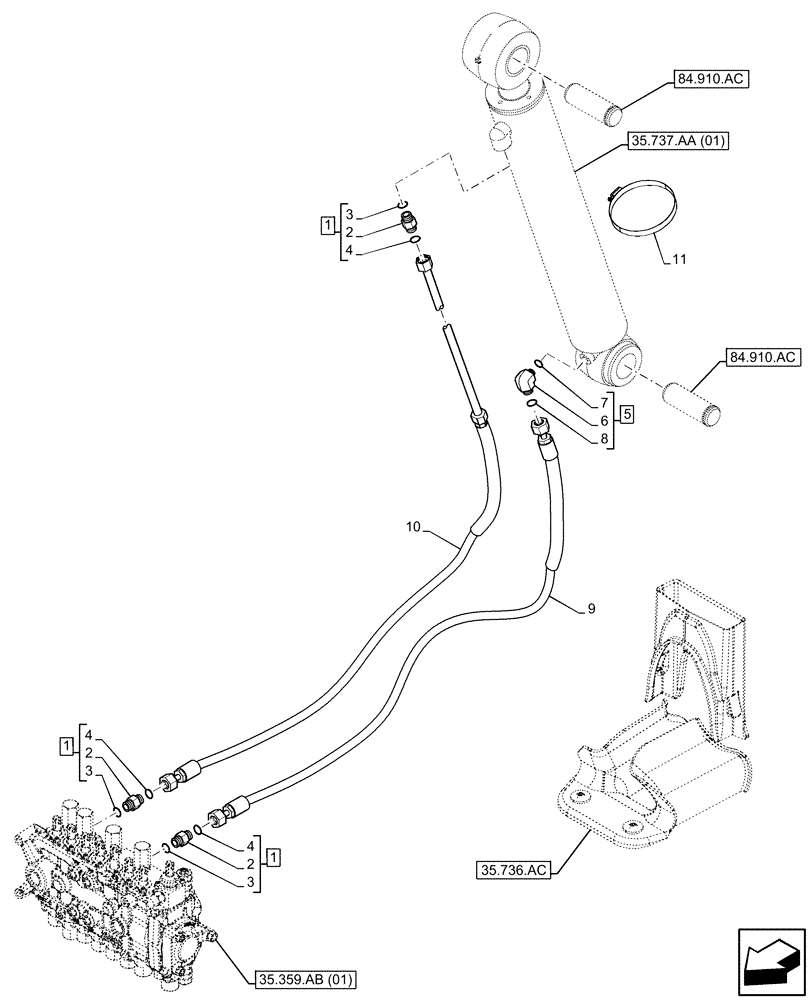 Схема запчастей Case 580SN - (35.737.AE) - DIPPER, CYLINDER, BOOM, LINE (35) - HYDRAULIC SYSTEMS