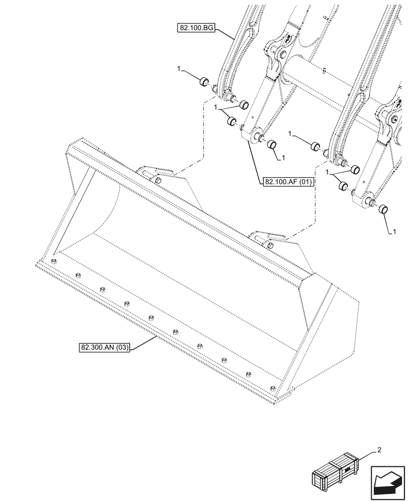 Схема запчастей Case 580SN - (82.300.AB[02]) - VAR - 747862 - BUCKET, 1YD - 82INCH/2083MM HD LL, BUSHING (82) - FRONT LOADER & BUCKET