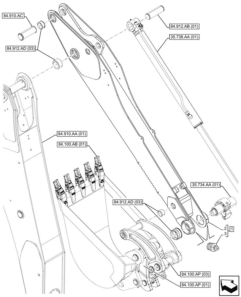 Схема запчастей Case 590SN - (84.912.AA[02]) - STANDARD DIPPER, W/ HYDRAULIC COUPLER (84) - BOOMS, DIPPERS & BUCKETS