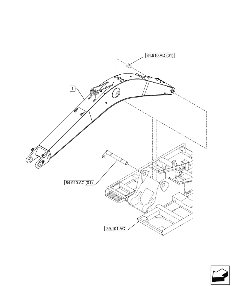Схема запчастей Case CX210D LC - (84.910.AA) - VAR - 481858 - BOOM (L=5.7M) (84) - BOOMS, DIPPERS & BUCKETS