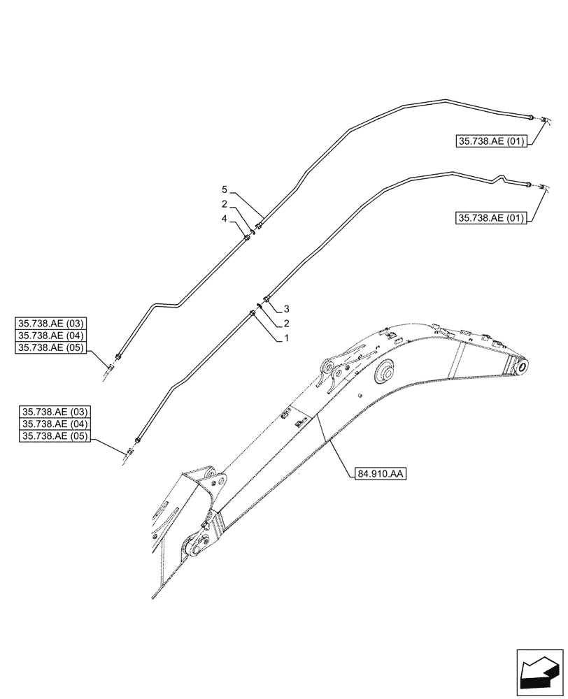 Схема запчастей Case CX210D LC - (35.738.AE[02]) - VAR - 461501, 461502, 481268 - BUCKET CYLINDER, LINES (35) - HYDRAULIC SYSTEMS