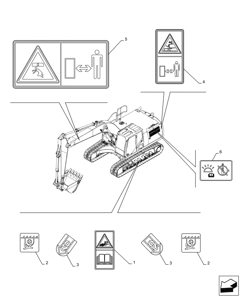 Схема запчастей Case CX210D LC - (90.108.AC[04]) - WARNING DECAL (90) - PLATFORM, CAB, BODYWORK AND DECALS