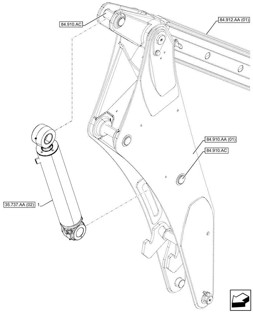 Схема запчастей Case 590SN - (35.737.AA[01]) - DIPPER, CYLINDER (35) - HYDRAULIC SYSTEMS