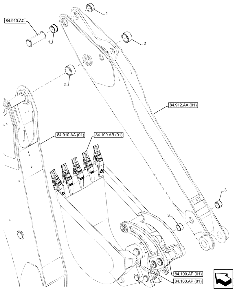 Схема запчастей Case 590SN - (84.912.AD[01]) - STANDARD DIPPER, BUSHING (84) - BOOMS, DIPPERS & BUCKETS