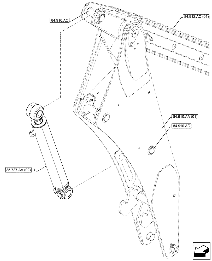 Схема запчастей Case 580SN - (35.737.AA[01]) - DIPPER, CYLINDER (35) - HYDRAULIC SYSTEMS