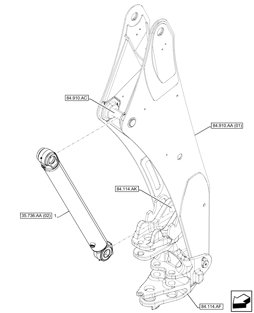 Схема запчастей Case 580SN - (35.736.AA[01]) - BACKHOE BOOM CYL. SECTION, CYLINDER (35) - HYDRAULIC SYSTEMS