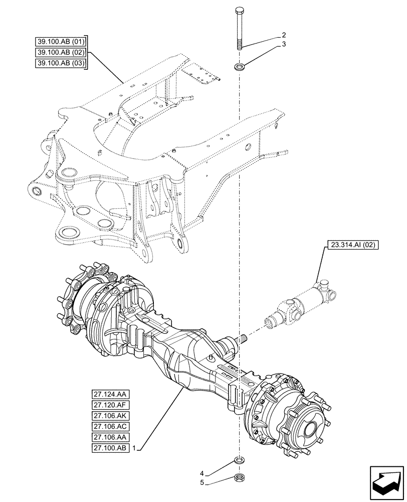 Схема запчастей Case 580SN - (27.100.AK) - REAR AXLE, MOUNTING PARTS (27) - REAR AXLE SYSTEM