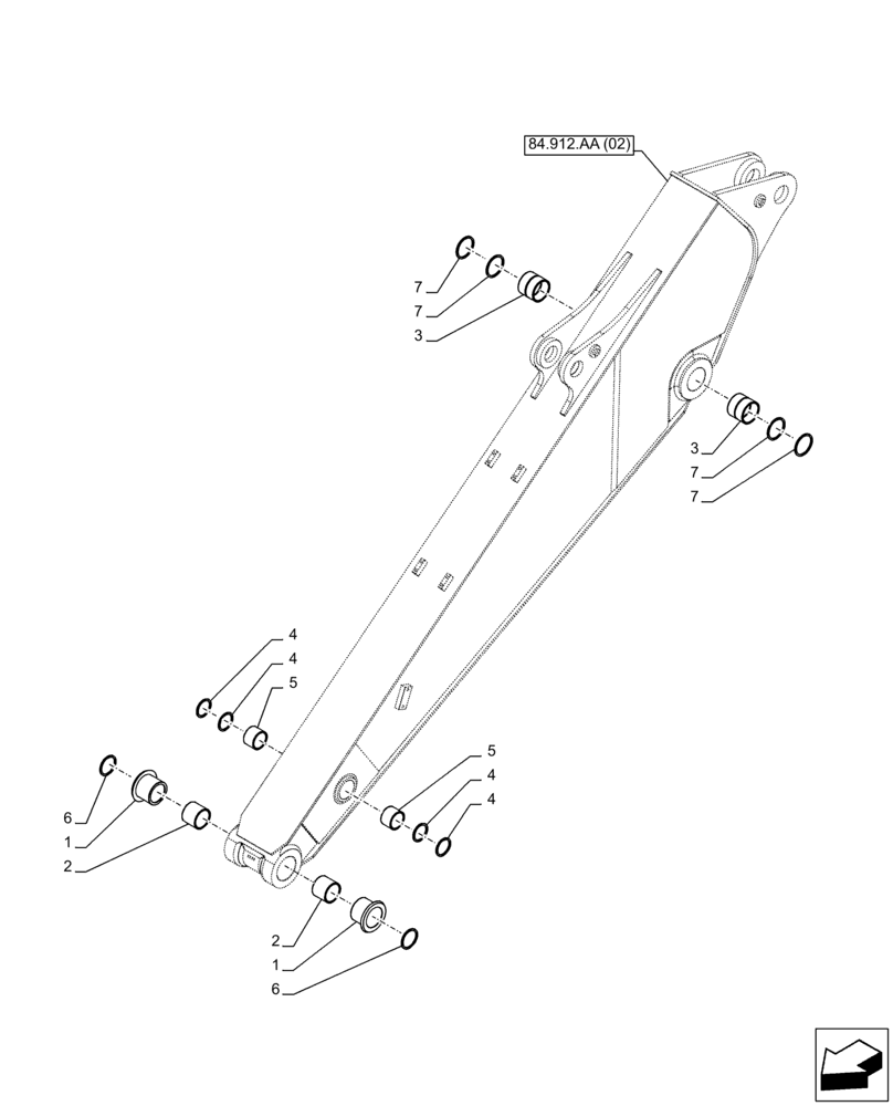 Схема запчастей Case CX210D LC - (84.912.AD[02]) - VAR - 481268 - ARM, BUSHING (L=2.9M) (84) - BOOMS, DIPPERS & BUCKETS