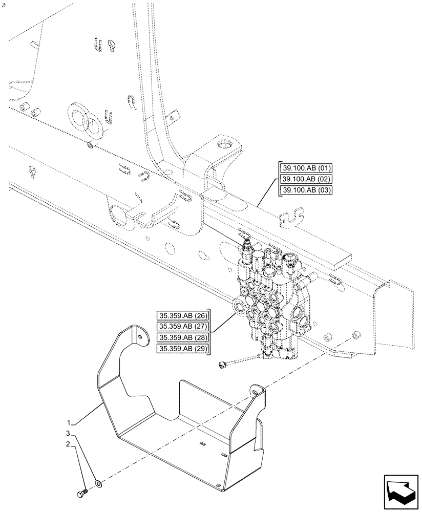Схема запчастей Case 580SN - (35.350.AJ) - MAIN, RELIEF VALVE, SHIELD, ASSY (35) - HYDRAULIC SYSTEMS