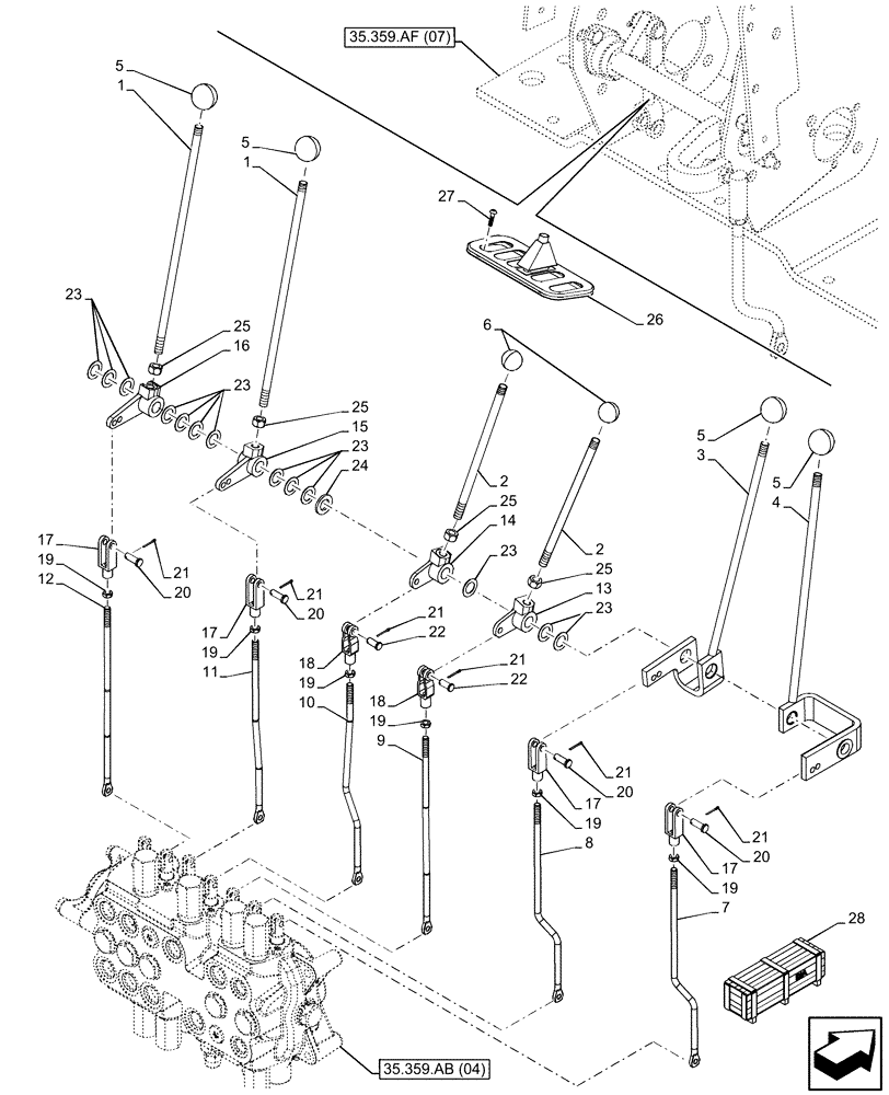 Схема запчастей Case 580SN - (35.359.AF[05]) - BACKHOE CONTROL VALVE, 7-SPOOL, STANDARD DIPPER, MECHANICAL CONTROLS, MOUNTING PARTS (35) - HYDRAULIC SYSTEMS