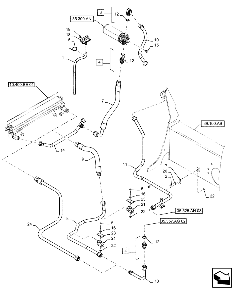 Схема запчастей Case TR310 - (35.100.AB) - HYDRAULIC RETURN LINES (35) - HYDRAULIC SYSTEMS
