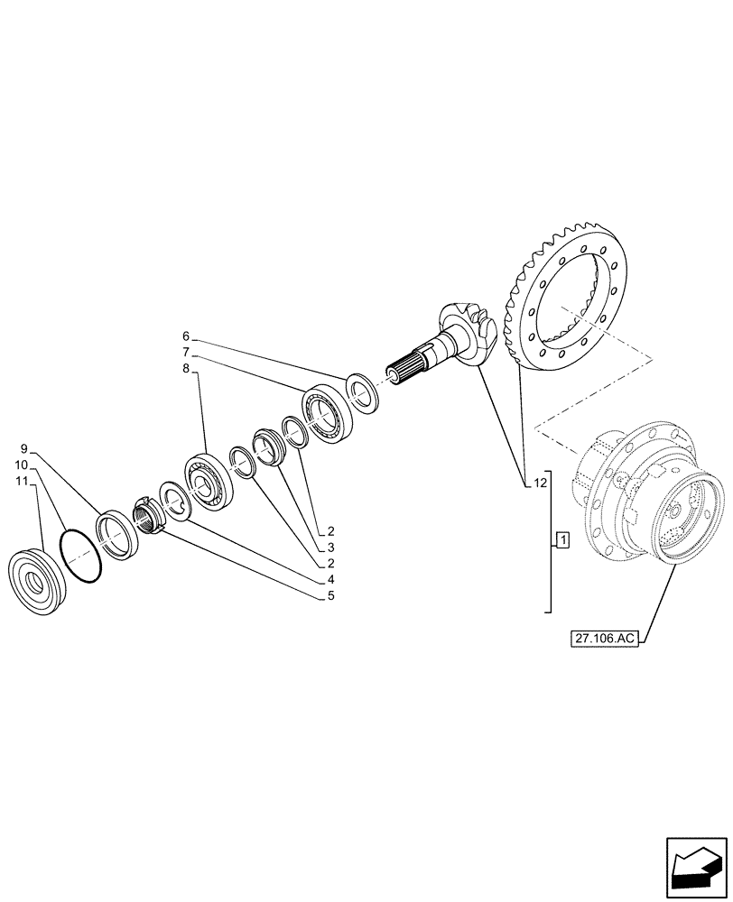 Схема запчастей Case 580SN - (27.106.AA) - REAR AXLE, BEVEL GEAR (27) - REAR AXLE SYSTEM