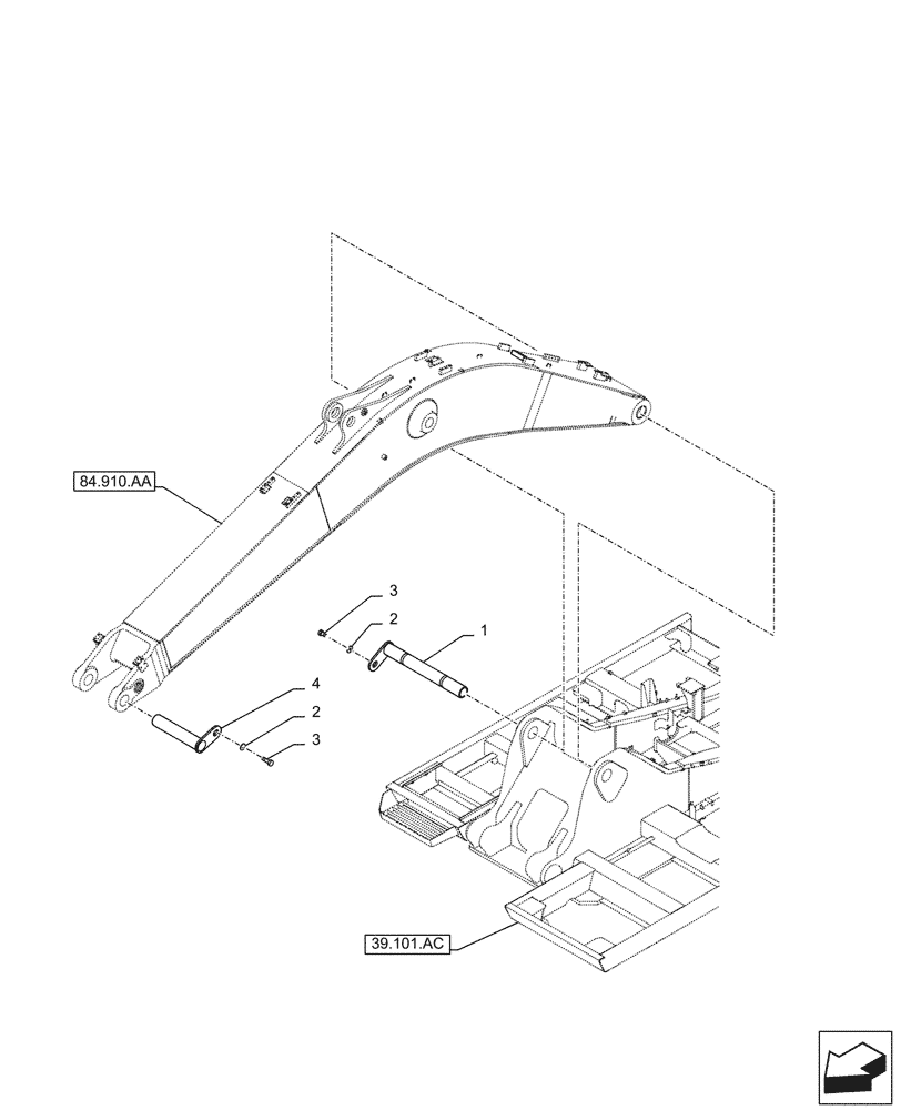 Схема запчастей Case CX210D LC - (84.910.AC[01]) - VAR - 481858 - BOOM, PIN (L=5.7M) (84) - BOOMS, DIPPERS & BUCKETS