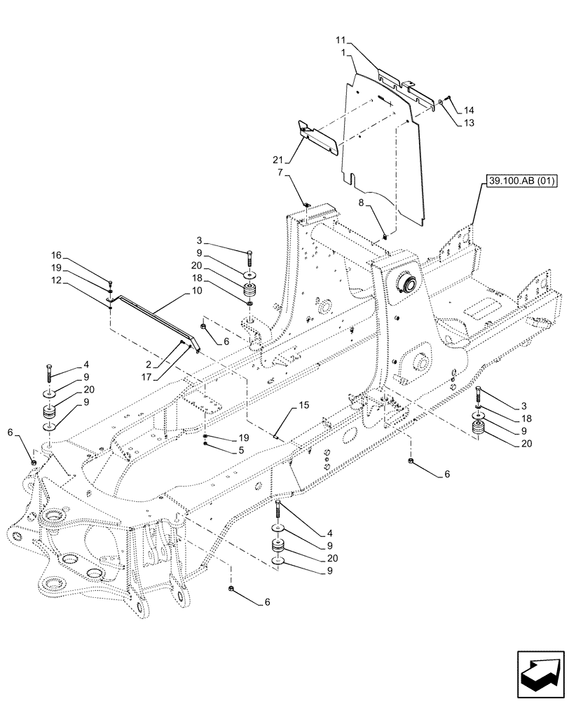 Схема запчастей Case 580SN WT - (39.100.AB[03]) - CHASSIS (39) - FRAMES AND BALLASTING