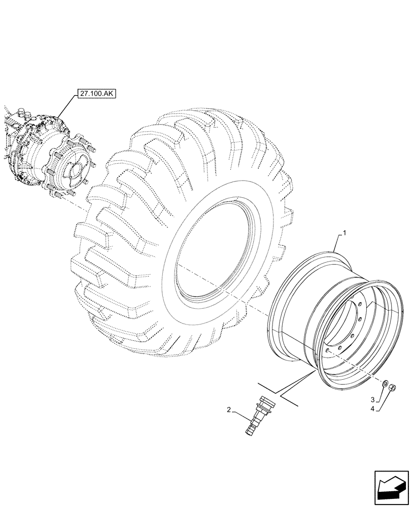 Схема запчастей Case 580SN - (44.520.AB[02]) - VAR - 442101, 745169, 8401130, 8401150 - WHEEL, REAR 17.5L X 24, 10PR (44) - WHEELS