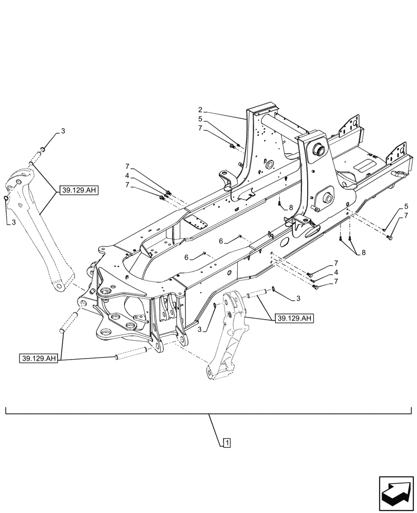 Схема запчастей Case 580SN - (39.100.AB[02]) - CHASSIS (39) - FRAMES AND BALLASTING