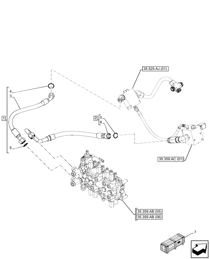Схема запчастей Case 580SN - (35.359.AE[01]) - 7-SPOOL, CONTROL VALVE LINE (35) - HYDRAULIC SYSTEMS