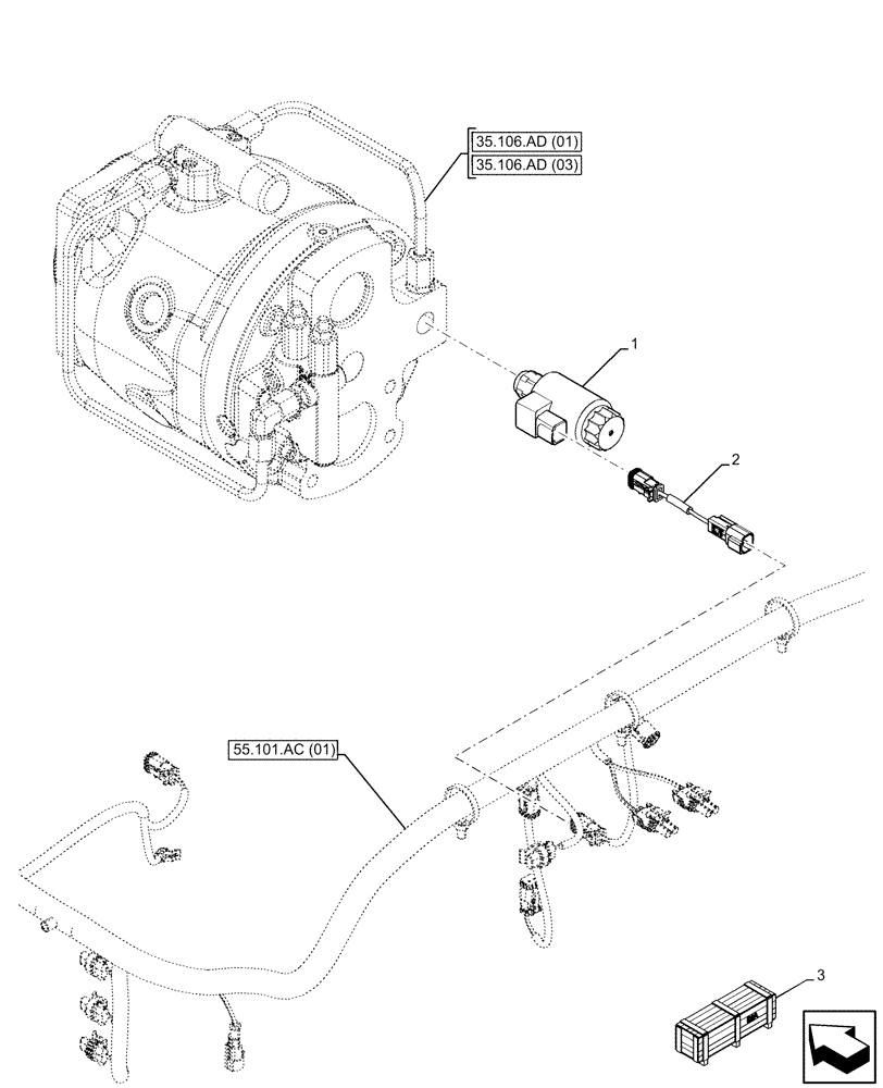 Схема запчастей Case 590SN - (55.036.AO[02]) - VAR - 423080 - VARIABLE DELIVERY HYDRAULIC PUMP, DIODE, SUPPRESSOR (55) - ELECTRICAL SYSTEMS