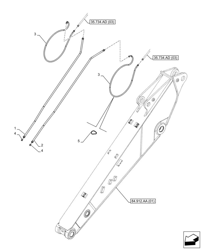 Схема запчастей Case CX210D LC - (35.734.AD[05]) - VAR - 781128 - QUICK COUPLER, HYDRAULIC LINE, (ARM L=2.4M) - BSN NFS7H1192 (35) - HYDRAULIC SYSTEMS