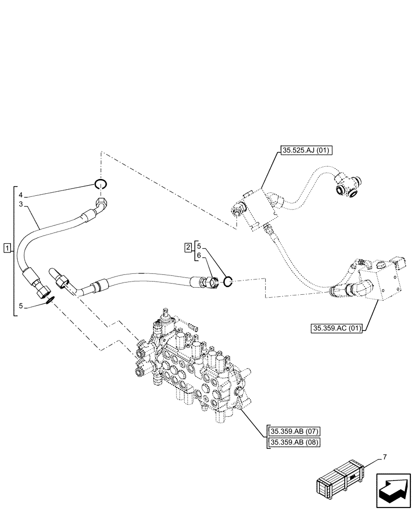 Схема запчастей Case 580SN WT - (35.359.AE[02]) - 8-SPOOL, CONTROL VALVE LINE (35) - HYDRAULIC SYSTEMS