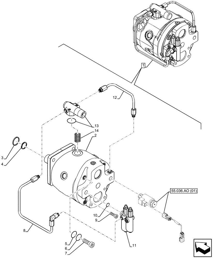 Схема запчастей Case 590SN - (35.106.AD[02]) - VARIABLE DISPLACEMENT HYDRAULIC PUMP (W/ POWER LIFT, W/O COLD START), COMPONENTS (35) - HYDRAULIC SYSTEMS