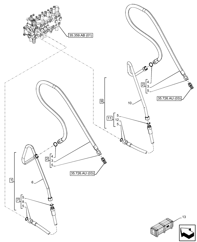 Схема запчастей Case 590SN - (35.726.AU[02]) - EXTENDABLE DIPPER, AUXILIARY HYDRAULIC (35) - HYDRAULIC SYSTEMS