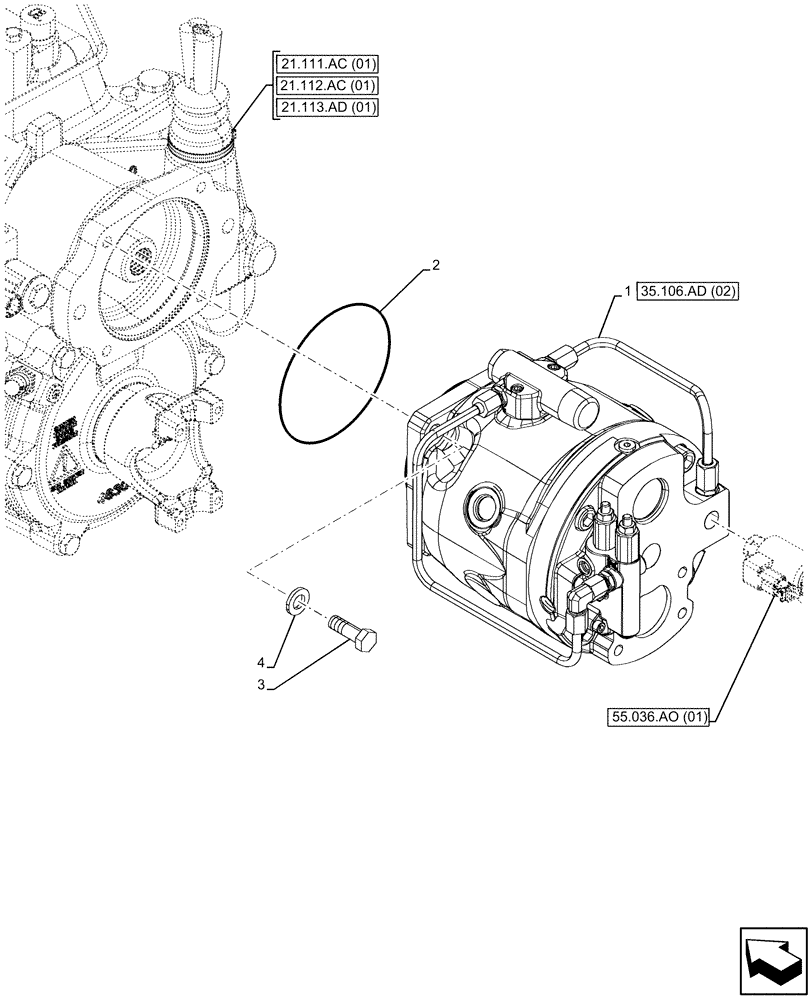Схема запчастей Case 580SN - (35.106.AD[01]) - VARIABLE DISPLACEMENT HYDRAULIC PUMP (W/O POWER LIFT, W/O COLD START) (35) - HYDRAULIC SYSTEMS