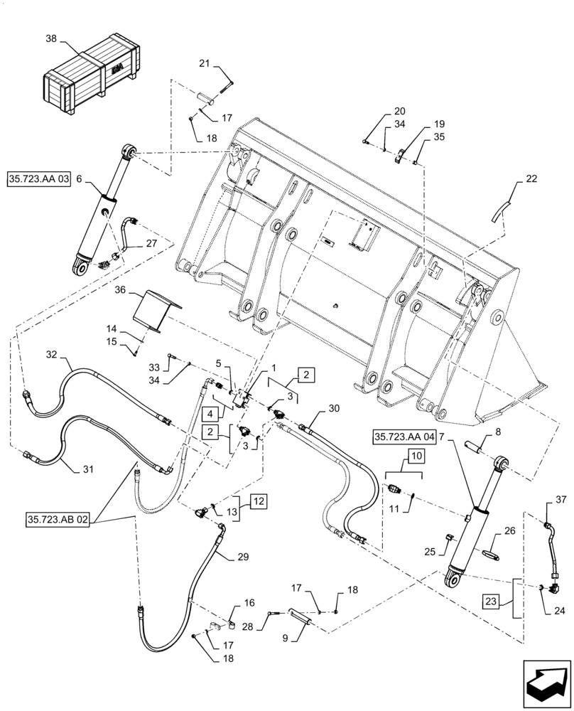 Схема запчастей Case 570N EP - (35.723.AA[02]) - VAR - 747863 - 82", 4 IN 1 BUCKET HYDRAULIC LINES (35) - HYDRAULIC SYSTEMS