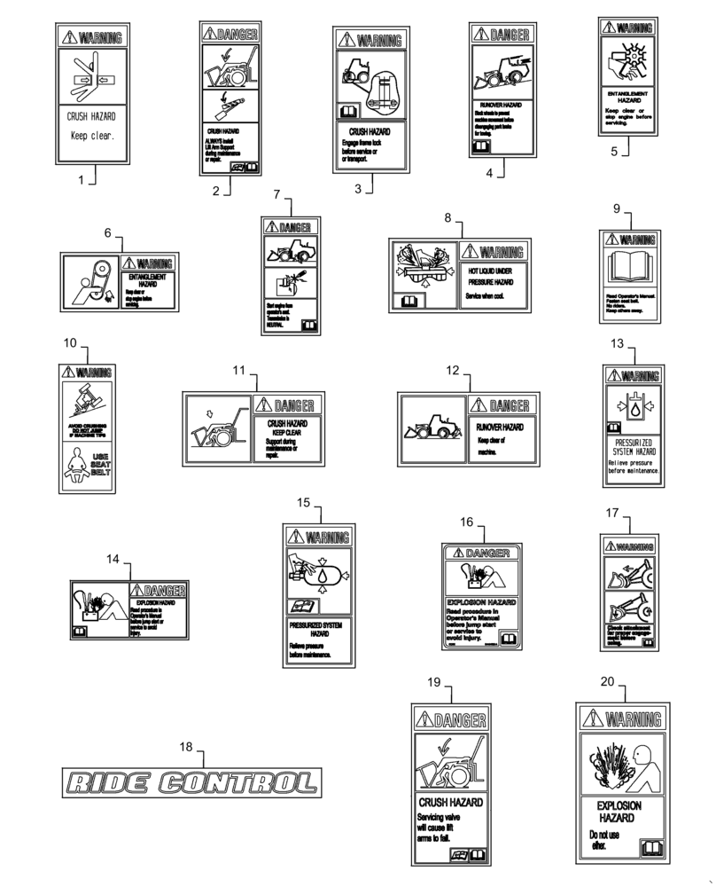 Схема запчастей Case 721F - (90.108.AC[03]) - DECALS, ENGLISH (90) - PLATFORM, CAB, BODYWORK AND DECALS