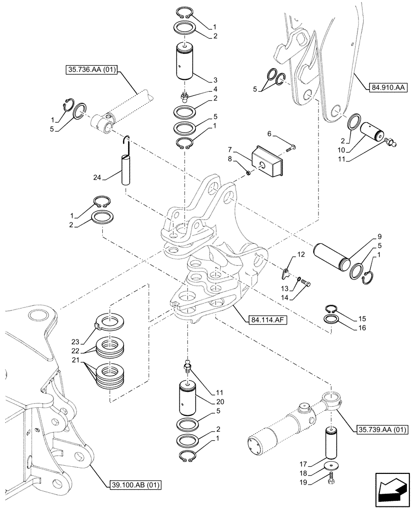 Схема запчастей Case 590SN - (84.114.AK) - BOOM SWING, PIN (84) - BOOMS, DIPPERS & BUCKETS