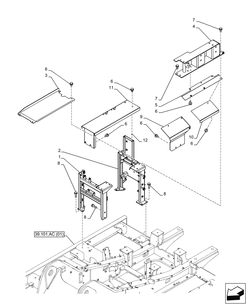 Схема запчастей Case CX210D LC LR - (90.105.BV[07]) - STD + VAR - 488031, 481027 - HOUSING & COVERS (90) - PLATFORM, CAB, BODYWORK AND DECALS
