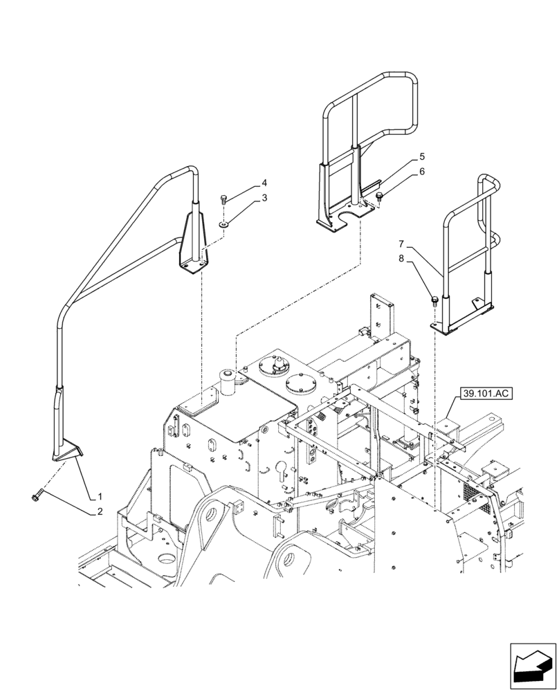 Схема запчастей Case CX210D LC - (90.118.AX[02]) - STD + VAR - 461569, 488031, 481027 - HANDRAIL (90) - PLATFORM, CAB, BODYWORK AND DECALS