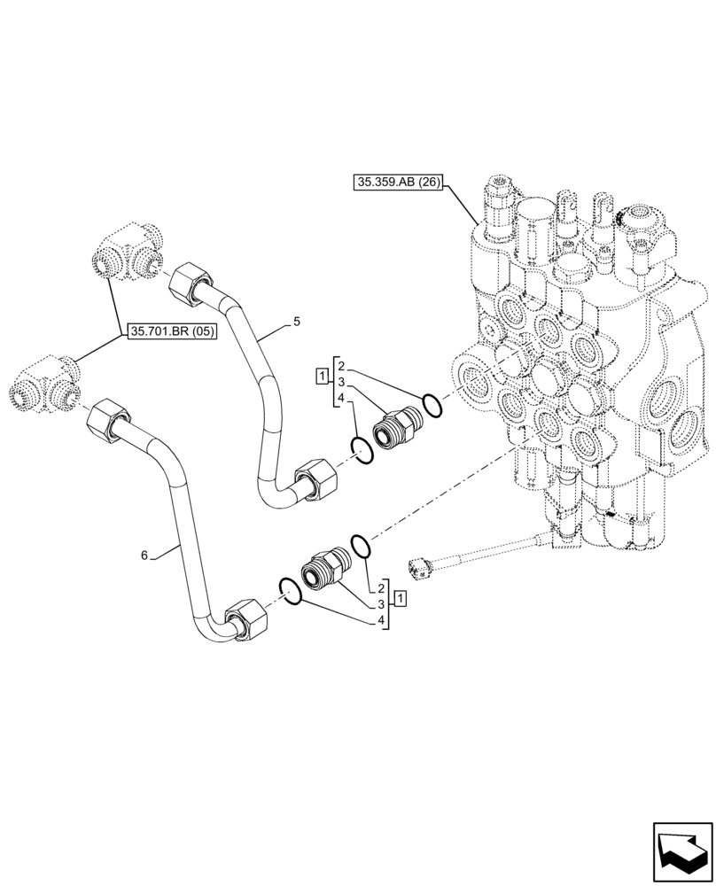 Схема запчастей Case 580SN - (35.701.BR[01]) - VAR - 747776 - LOADER, CONTROL VALVE, W/O RIDE CONTROL, LINE (35) - HYDRAULIC SYSTEMS