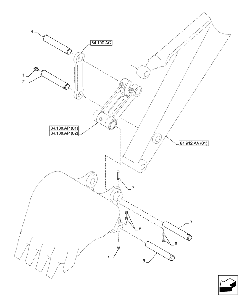 Схема запчастей Case CX350D LC - (84.100.AQ[04]) - VAR - 461023, 488046, 481064 - BUCKET, PIN, LINK (84) - BOOMS, DIPPERS & BUCKETS
