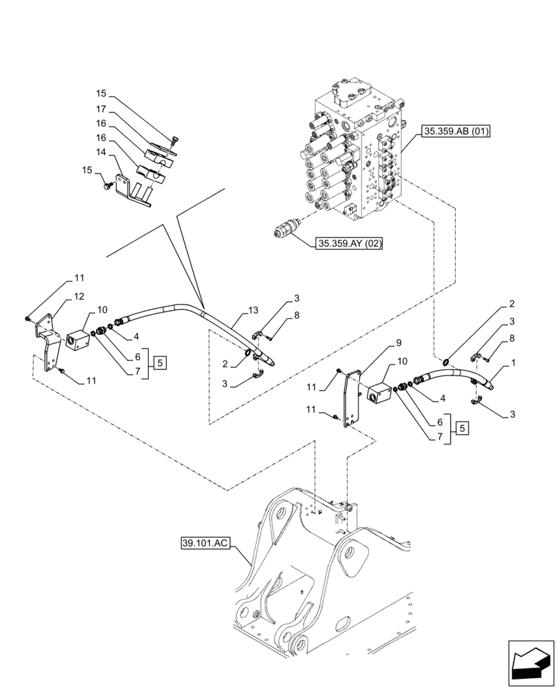 Схема запчастей Case CX210D NLC - (35.360.AB[08]) - VAR - 461571, 461871, 461872 - SHEARS, LINE, AUXILIARY CIRCUIT, W/ ELECTRICAL PROPORTIONAL CONTROL (35) - HYDRAULIC SYSTEMS