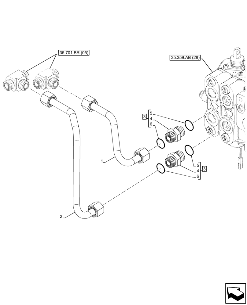 Схема запчастей Case 580SN WT - (35.701.BR[03]) - LOADER, CONTROL VALVE, W/O RIDE CONTROL, LINE (35) - HYDRAULIC SYSTEMS