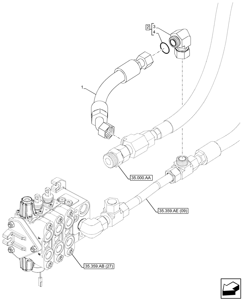 Схема запчастей Case 580SN WT - (35.106.AO[04]) - LOADER, CONTROL VALVE LINE, HYDRAULIC PUMP (35) - HYDRAULIC SYSTEMS