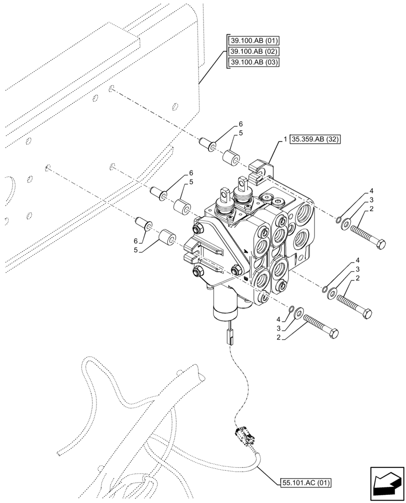 Схема запчастей Case 580SN - (35.359.AB[28]) - LOADER, CONTROL VALVE, PILOT CONTROLS, 2-SPOOL, MOUNTING (35) - HYDRAULIC SYSTEMS