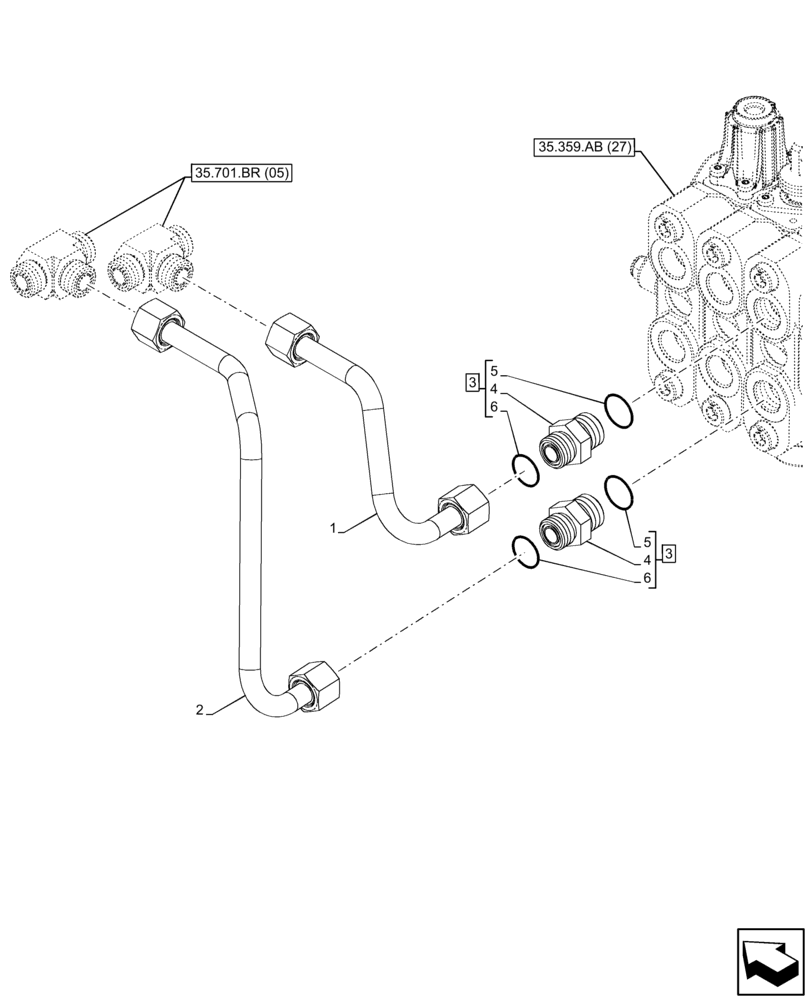Схема запчастей Case 580SN WT - (35.701.BR[02]) - VAR - 747864 - LOADER, CONTROL VALVE, W/O RIDE CONTROL, LINE (35) - HYDRAULIC SYSTEMS