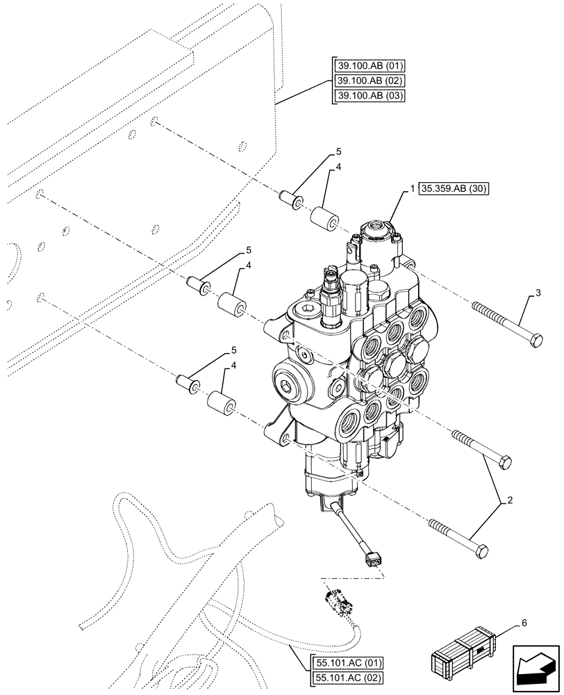 Схема запчастей Case 580SN - (35.359.AB[26]) - VAR - 747776 - LOADER, CONTROL VALVE, MECHANICAL, 3-SPOOL, MOUNTING (35) - HYDRAULIC SYSTEMS