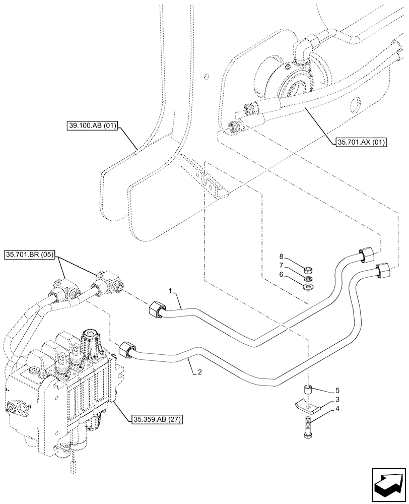 Схема запчастей Case 580SN WT - (35.701.AX[05]) - VAR - 747864 - LOADER, CYLINDER, LINE (35) - HYDRAULIC SYSTEMS