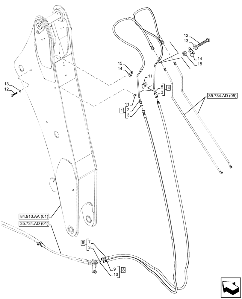 Схема запчастей Case 580SN - (35.734.AD[04]) - QUICK COUPLER, VALVE, HYDRAULIC LINE, EXTENDABLE DIPPER (35) - HYDRAULIC SYSTEMS