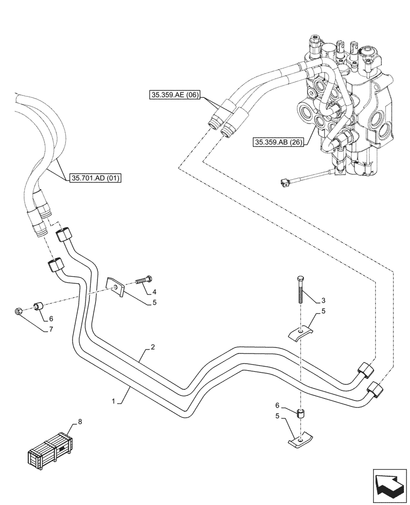 Схема запчастей Case 580SN - (35.701.AD[02]) - VAR - 747776, 747864 - LOADER BUCKET, AUXILIARY HYDRAULIC (35) - HYDRAULIC SYSTEMS