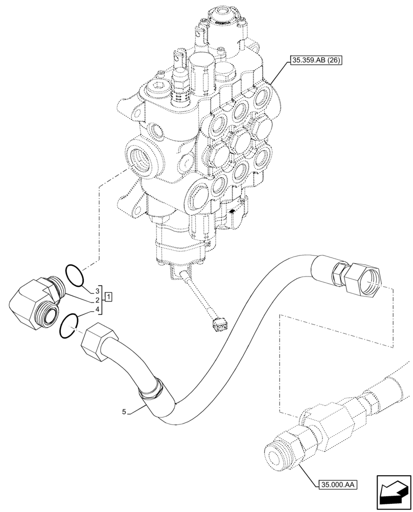 Схема запчастей Case 580SN - (35.106.AO[02]) - VAR - 747776 - LOADER, CONTROL VALVE LINE, HYDRAULIC PUMP (35) - HYDRAULIC SYSTEMS